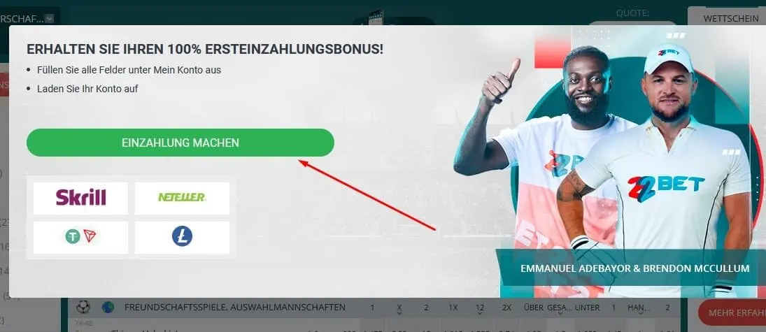 22Bet Casino Einzahlung machen