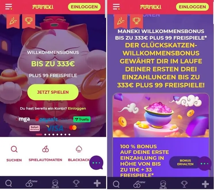 Mobile Version von Maneki Casino